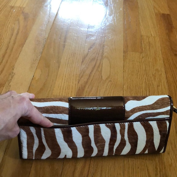 Alfani leather and brown and cram zebra ponyhair clutch removable strap - Picture 5 of 8